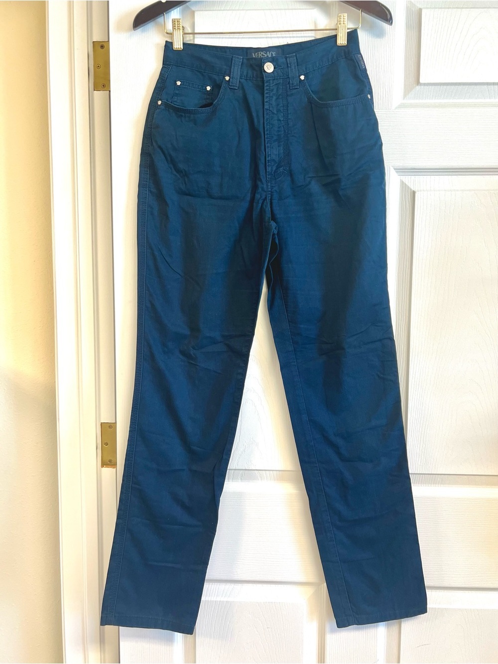 Vintage Y2K Versace Jeans Couture pants deep teal/navy high rise straight leg 28